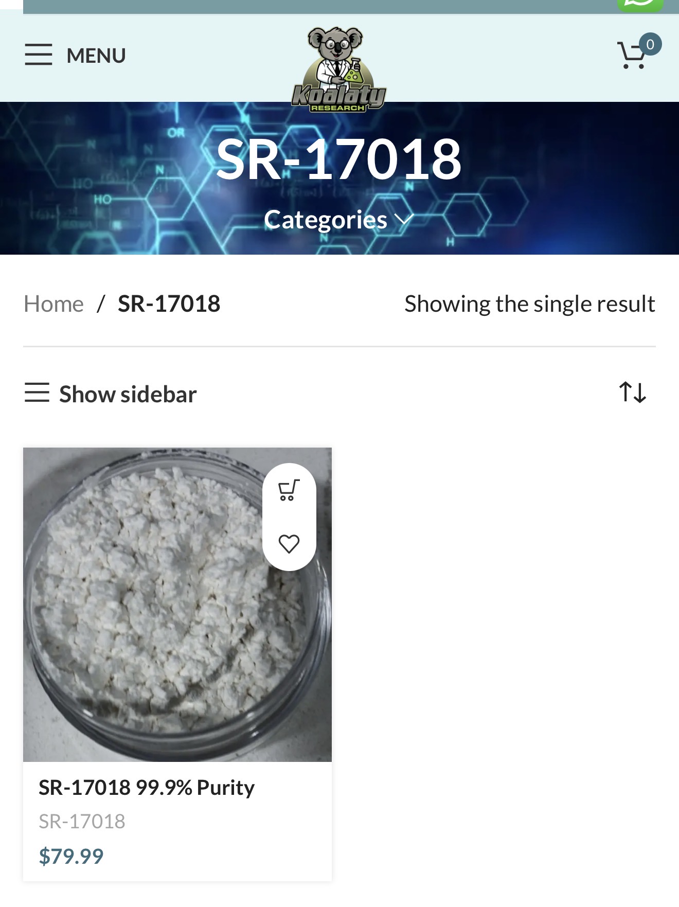 SR-17018 99.9% purity product listing